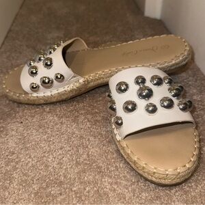 White Studded Espadrille Slide Sandals